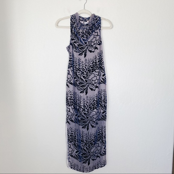 Free People Purple Velvet Floral High Neck Sleeveless Dress - Picture 5 of 8